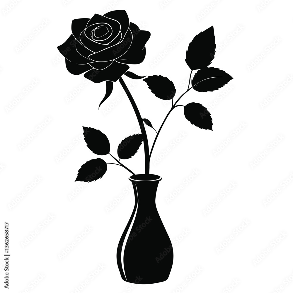 Obraz premium Black Rose Silhouette Vector Illustration Black Rose Silhouette Illustration On White Background