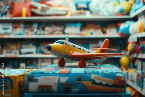 Colorful Toy Airplane Displayed in a Vibrant Children's Store