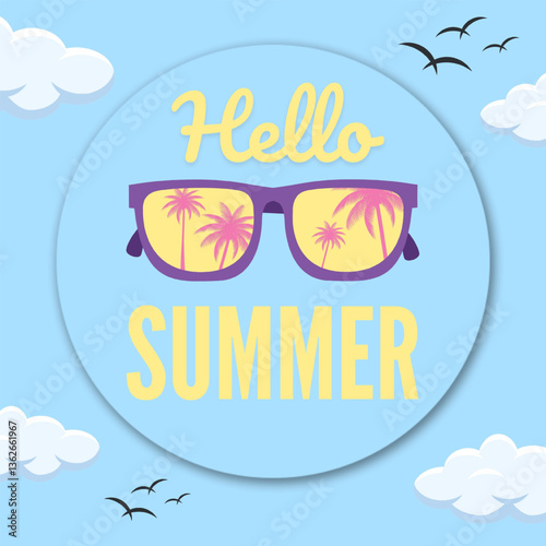 Picture on a summer theme with inscription can be used as a postcard, poster, banner, etc.