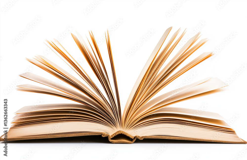 Fototapeta premium open blank book with empty pages, showcasing its crisp, untouched sheets. Ideal for writing, drawing, or journaling, this book invites creativity and inspiration