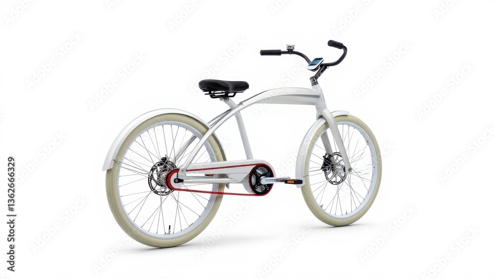 Sleek white bicycle with modern design and cream tires Sleek white bicycle with modern design and cream tires
