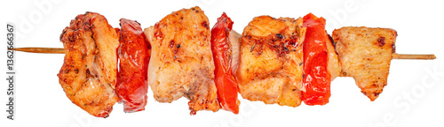 Schilderij op canvas Grilled chicken kebab with fresh vegetable isolated on white background