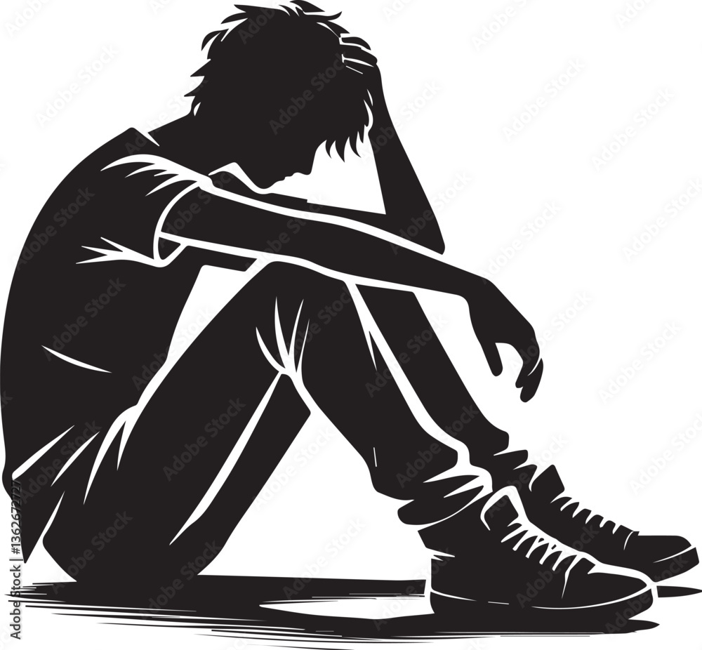 Fototapeta premium sad man vector, silhouette man vector, sad man vector isolated on white background