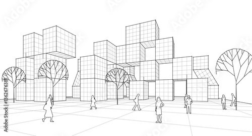  abstract modular architecture 3d rendering