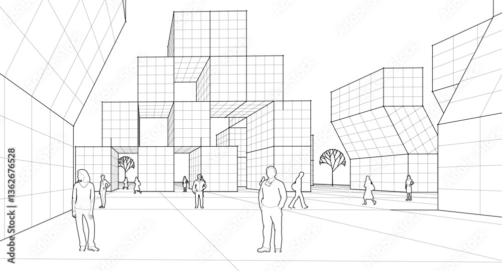  abstract modular architecture 3d rendering