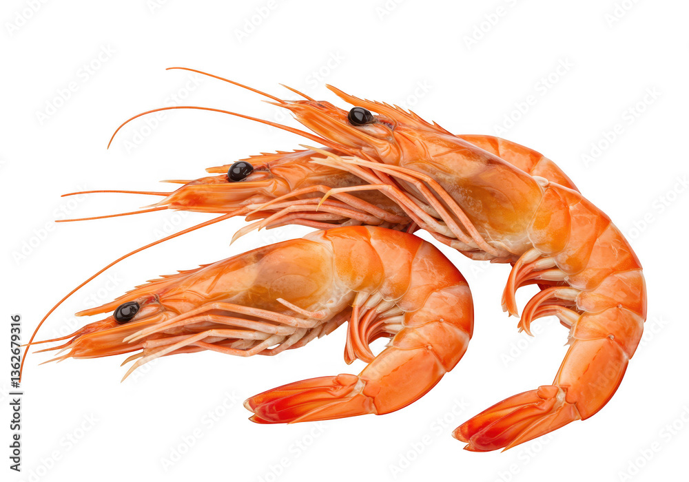 Whole shrimps with bright orange shells isolated on transparent background Whole shrimps with bright orange shells isolated on transparent background