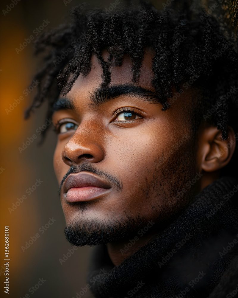 Portrait of a handsome young Black man with dreadlocks, looking upward Portrait of a handsome young Black man with dreadlocks, looking upward