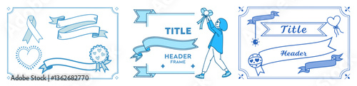 Blue ribbon and frame.
Walking. Line drawing.