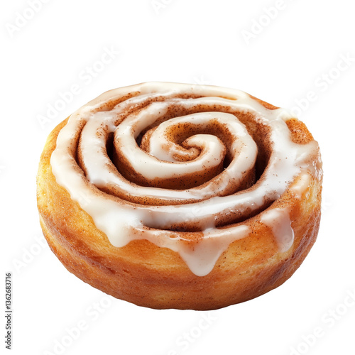 fresh cinnamon cinnamon cinnabon with white icing, isolated on a white background

