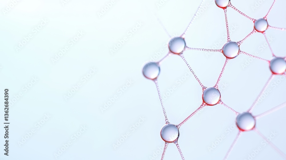 Obraz premium A close-up image showing interconnected droplets creating a network-like structure against a soft background.