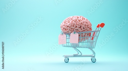 Consumer Psychology Concept, a Human Brain in Shopping Cart Representing Decision Making in buying behavior 