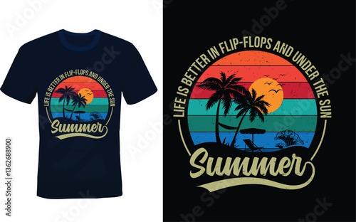 Summer Vibes - Vintage Sunset Flip-Flops T-Shirt Design
''Life is better in flip-flops and under the summer sun''