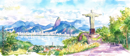 Christ Redeemer statue overlooking Rio de Janeiro with vibrant l cape