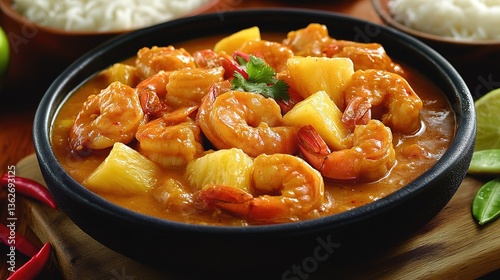 Udang masak lemak nenas Pineapple prawn curry , a traditional Peranakan dish photo