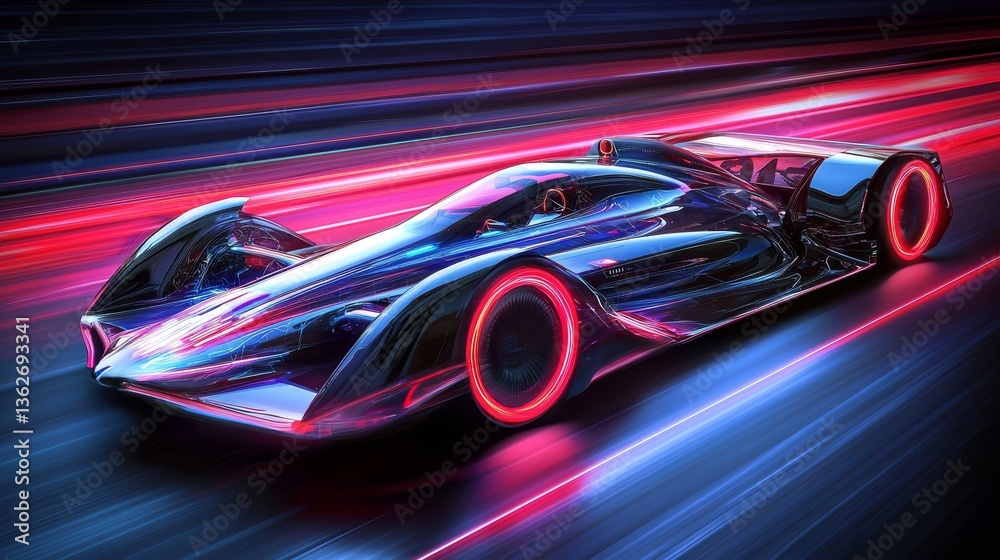 Futuristic racing car speeding with motion blur effect, innovation in motion Futuristic racing car speeding with motion blur effect, innovation in motion