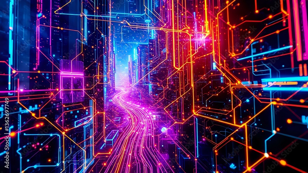 custom made wallpaper toronto digitalFuturistic Cyberpunk Cityscape with Neon Synapse Cascade