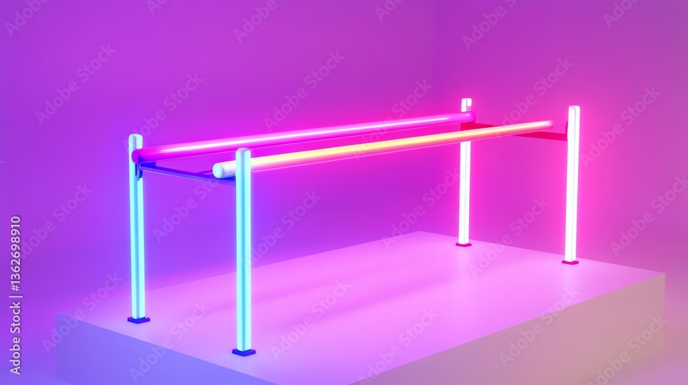 Neon light bars creating an artistic display on a simple pedestal. Neon light bars creating an artistic display on a simple pedestal.
