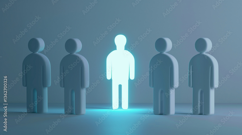 A group of people are standing in a line with one person standing out. Concept of importance and leadership A group of people are standing in a line with one person standing out. Concept of importance and leadership