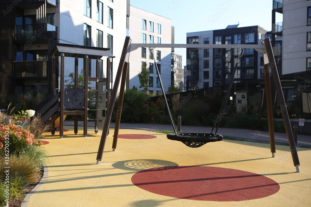 modern European residential complex. Children's playground in a modern area. modern European residential complex. Children's playground in a modern area.
