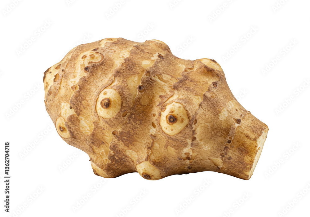 A single Jerusalem artichoke tuber with a rough knobby texture isolated on transparent background A single Jerusalem artichoke tuber with a rough knobby texture isolated on transparent background