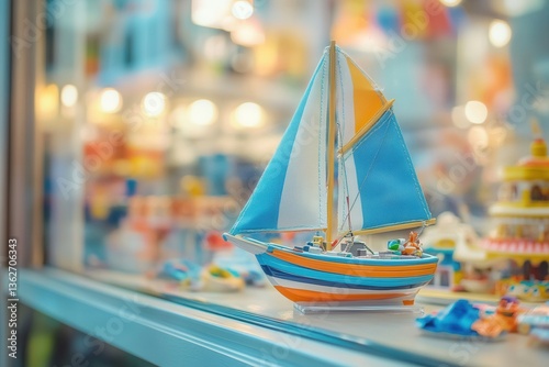 Colorful Toy Sailboat Displayed in a Bright Store Window