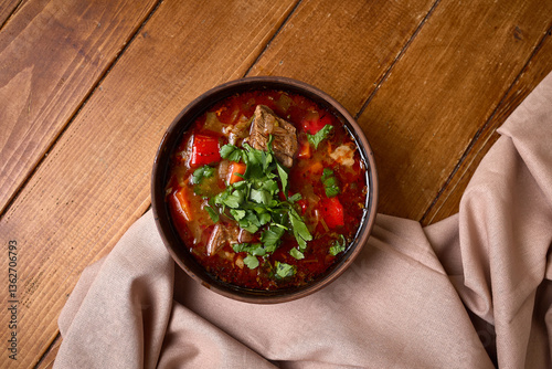 Obraz na płótnie Traditional Meat Stew with Vegetables and Herbs w salonie