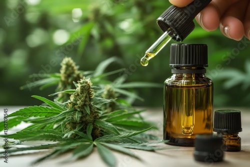 Extracting natural oil from cannabis plants in a serene indoor setting photo