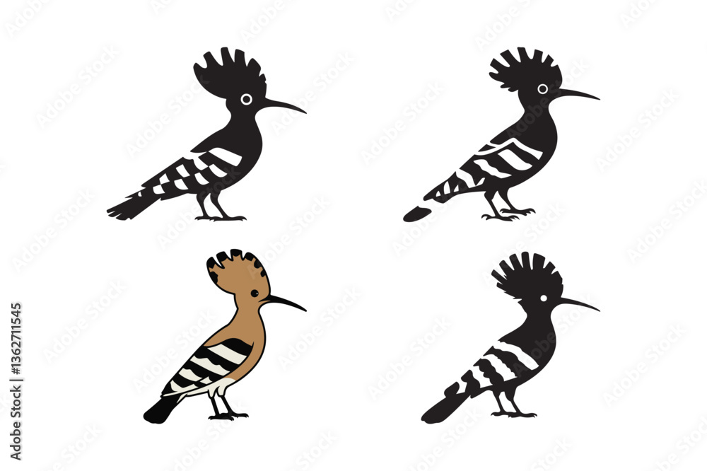 Fototapeta premium Hoopoe Bird Silhouette Vector Set Stylish Avian Illustration 