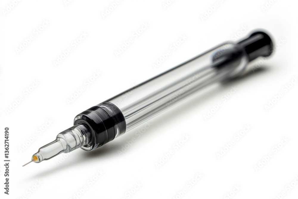 Clear syringe lying on a plain surface ready for medical use in a sterile environment Clear syringe lying on a plain surface ready for medical use in a sterile environment