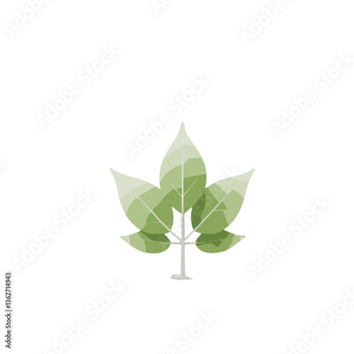 Stylized green leaves illustration with crosshair symbol representing health and sustainability
