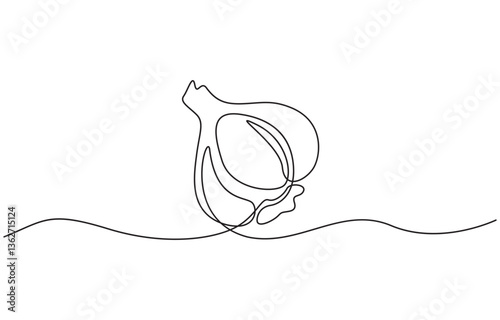 Single line draw design vector graphic illustration, Continuous one line drawing whole healthy organic garlic for plantation logo identity. Fresh cuisine seasoning concept for vegetable icon.