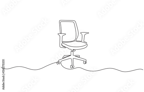 Continuous one line sketch of an office chair. Single line drawing of an executive chair, Office chair one continuous line drawing vector illustration. Premium vector.