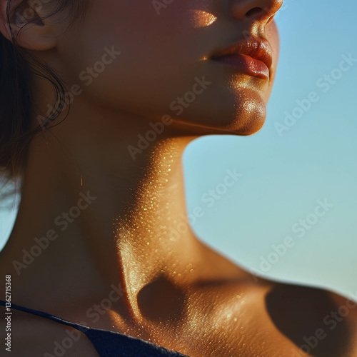 Close-Up of a Woman’s Shoulder and Neck with Sun-Tanned, Smooth Skin