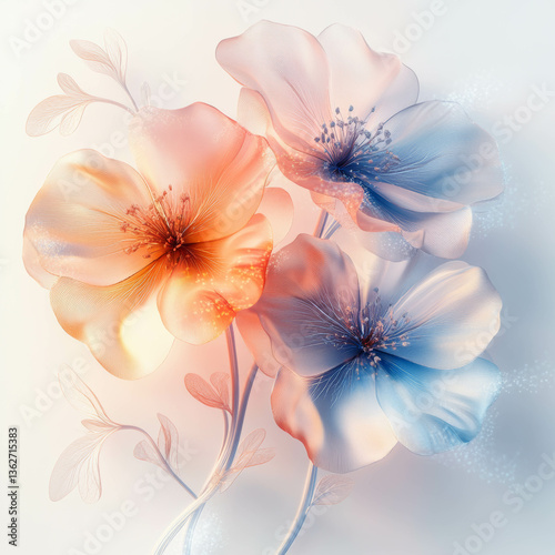 Beautiful and Elegant Colorful Flowers with Soft Edges on a White Background
