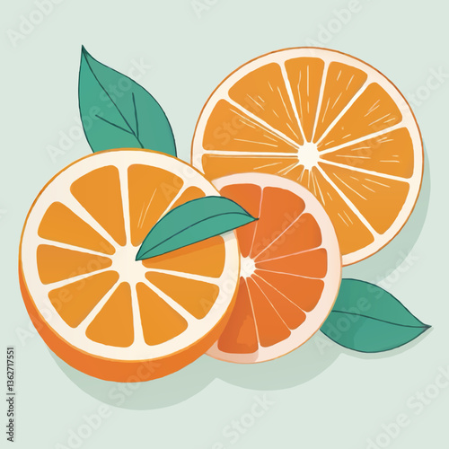 cartoon oranges and leaves vector illustration