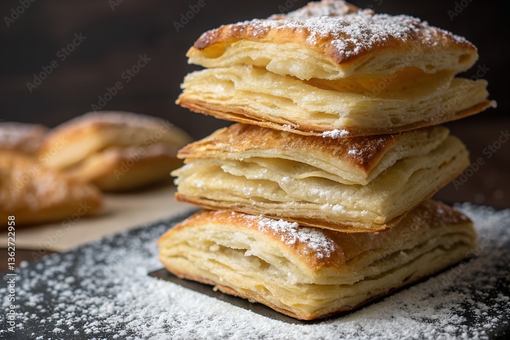Delicious Golden Puff Pastry Squares Dusted with Powdered Sugar Delicious Golden Puff Pastry Squares Dusted with Powdered Sugar