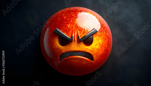 Red emoji angry face with furrowed brows on dark textured background