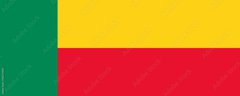 Flag of Benin featuring horizontal stripes of yellow and red with a green vertical band on the left side Flag of Benin featuring horizontal stripes of yellow and red with a green vertical band on the left side