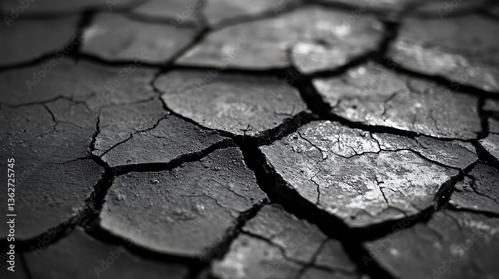 Fototapeta premium Close-Up Texture of Dry, Cracked Earth Surface Abstract Background