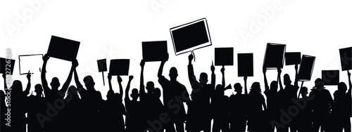 Protesters with Signs – Black Silhouettes on White Background