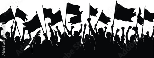 Protesters with Signs – Black Silhouettes on White Background
