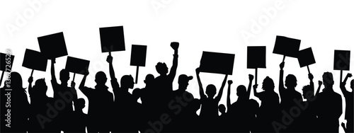 Protesters with Signs – Black Silhouettes on White Background