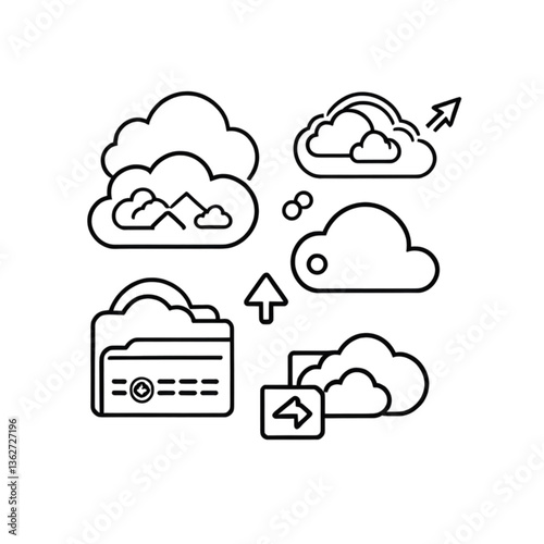 クラウドデータのアップロードと位置情報アイコン｜Cloud Upload and Location Icon Set