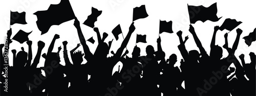 Protesters with Signs – Black Silhouettes on White Background