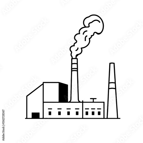 Minimalist line drawing of an industrial factory with smokestacks representing energy production