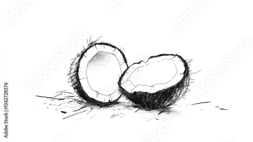 Two halves of a coconut sketch