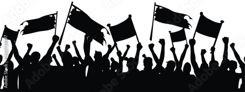 Protesters with Signs – Black Silhouettes on White Background