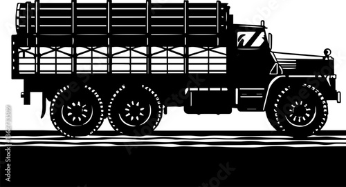 Heavy logistics and vehicles in SVG and vector formats. Vintage Truck with Logs in Black and White Artistic Design