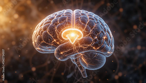 human brain with light bulb - pineal gland - Generative AI photo