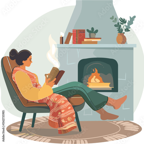 Relaxing by the Fireplace with a Book – Cozy Indoor Scene